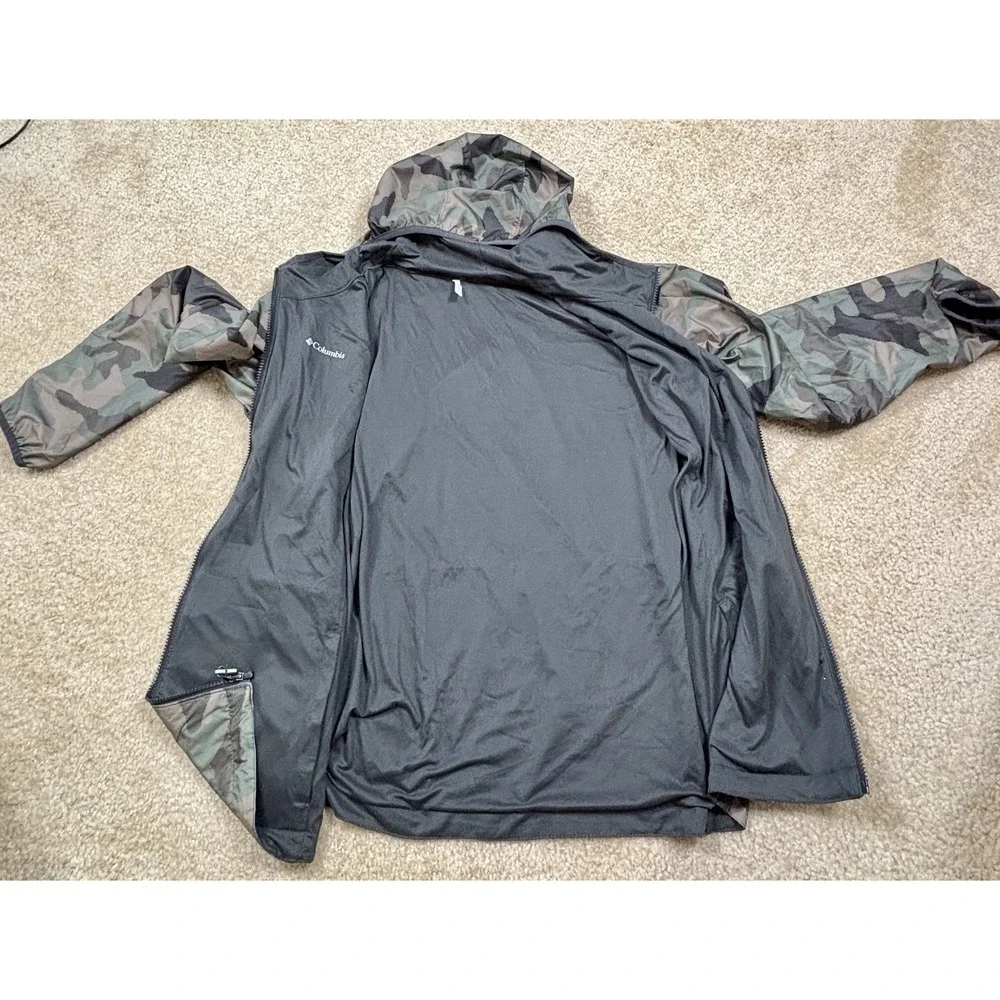 Columbia Reversible Jacket Mens Medium Camo Black Hooded Full Zip Windbreaker